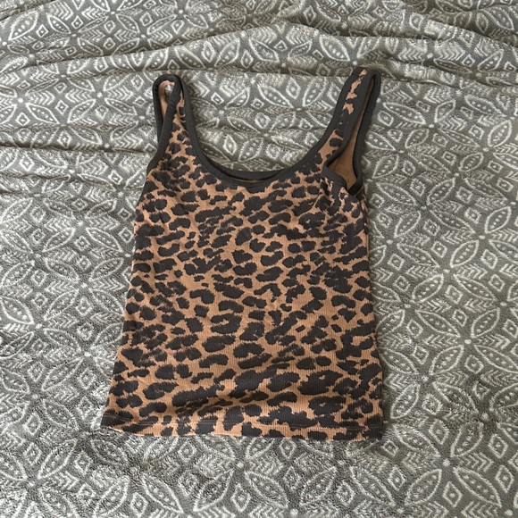 aerie Tops - aerie Leopard Print Ribbed Tank Top - Brown/Black